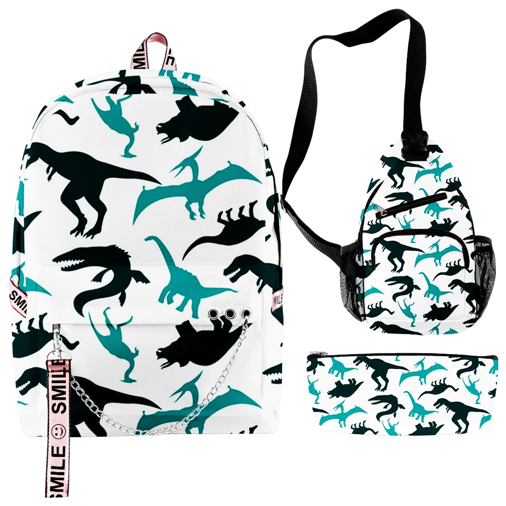Classic Cartoon Novelty dinosaur 3D Print 3pcs/Set Student School Bags multifunction Travel Backpack Chest Bag Pencil Case
