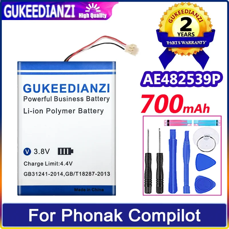 

GUKEEDIANZI Battery AE482539P 700mAh For Phonak ComPilot II Accumulator 3-wire Bateria