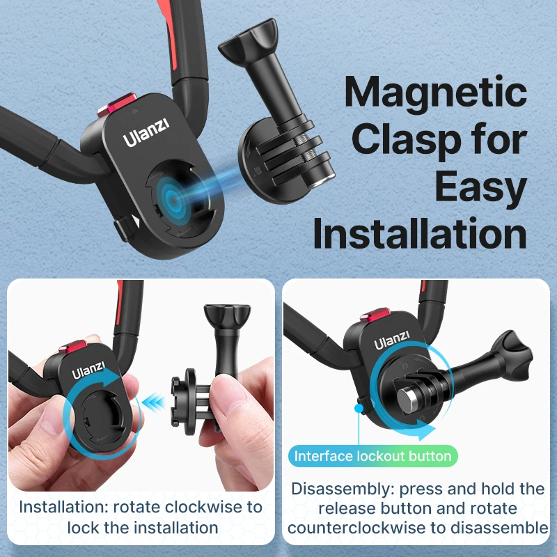Ulanzi Go-Quick II Magnetic Silicone Neck Holder Mount For GoPro Hero 13 12 for Insta360 for DJI Osmo Action Camera Accessorie