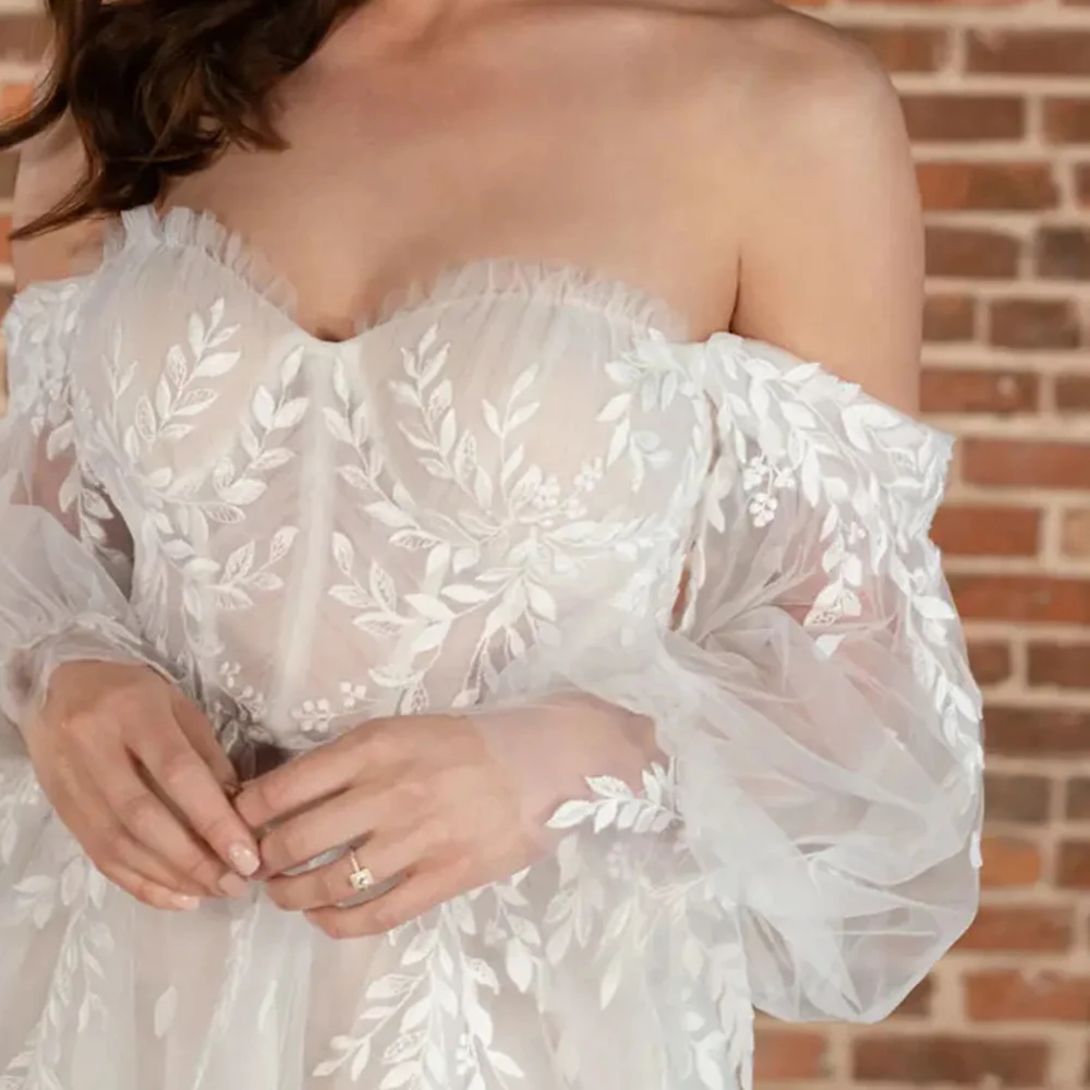 Elegant Sweetheart Wedding Dresses For Woman Puffy Full Sleeves Side Silt Bridal Gowns Soft Tulles 2025 New vestidos de noviaEl 3