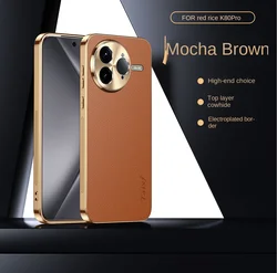 Luxury PU Leather Plating Lens Protective Back Cover Case - Premium Phone Shell for POCO F7 Pro (Brown)