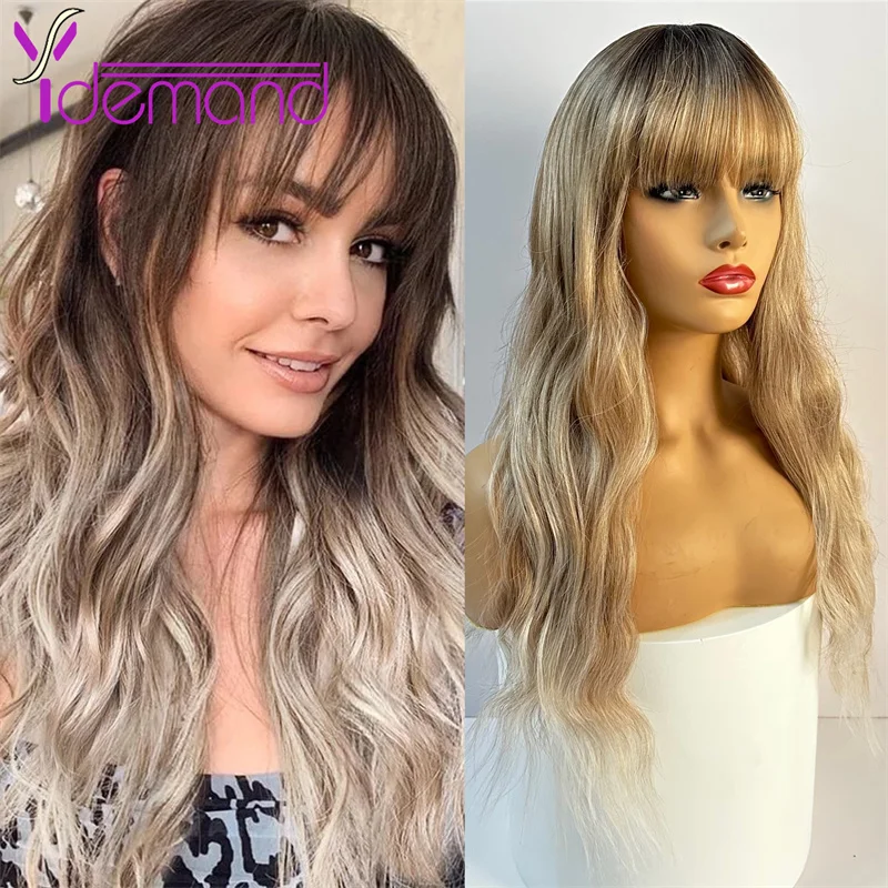 

Y Demand Ombre Brown Mixed Blonde Synthetic Wigs Long Natural Wavy Hair Wig Daily Cosplay Use Heat Resistant Machine Made Cheap