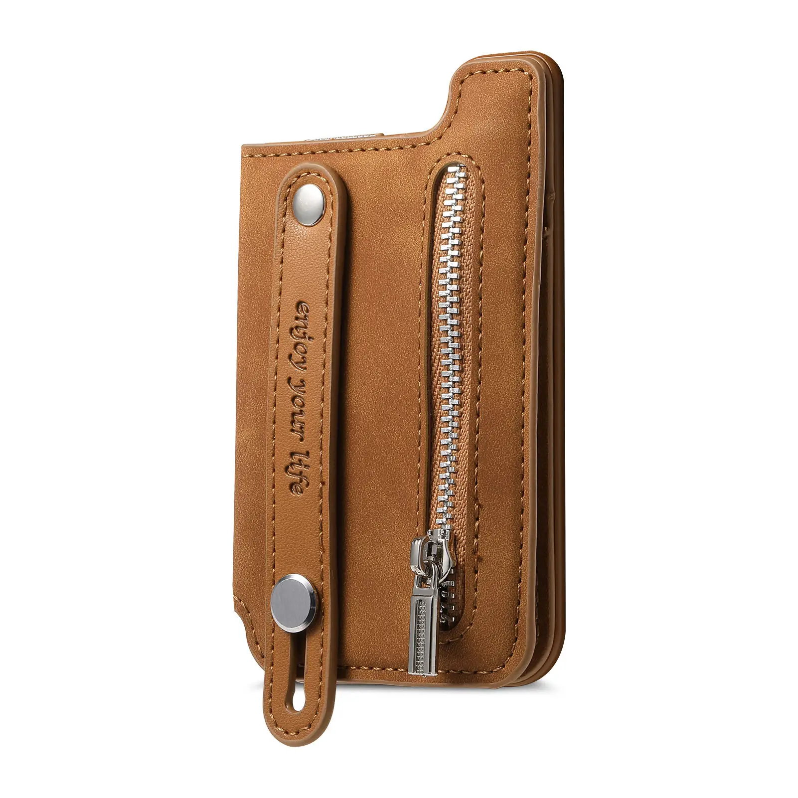 Compact Zipper Wallet with Magnetic Phone Case and Wrist Strap Holder