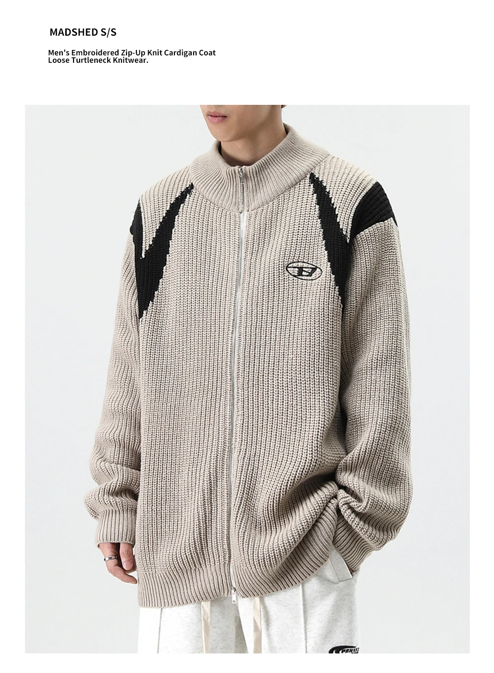 Kontrast Getäfelten Pullover Herren Streetwear Strickjacke Gestrickte Pullover Herbst Winter Lose Beiläufige Lange Sleeve Zipper Oberbekleidung Männer – Detail 4