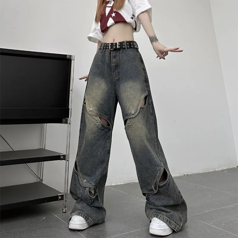 

Deeptown Vintage Oversized Woman's Jeans Streetwear Gyaru Grunge Wide Leg Pants Y2k Korean Harajuku Parachute Baggy Trousers