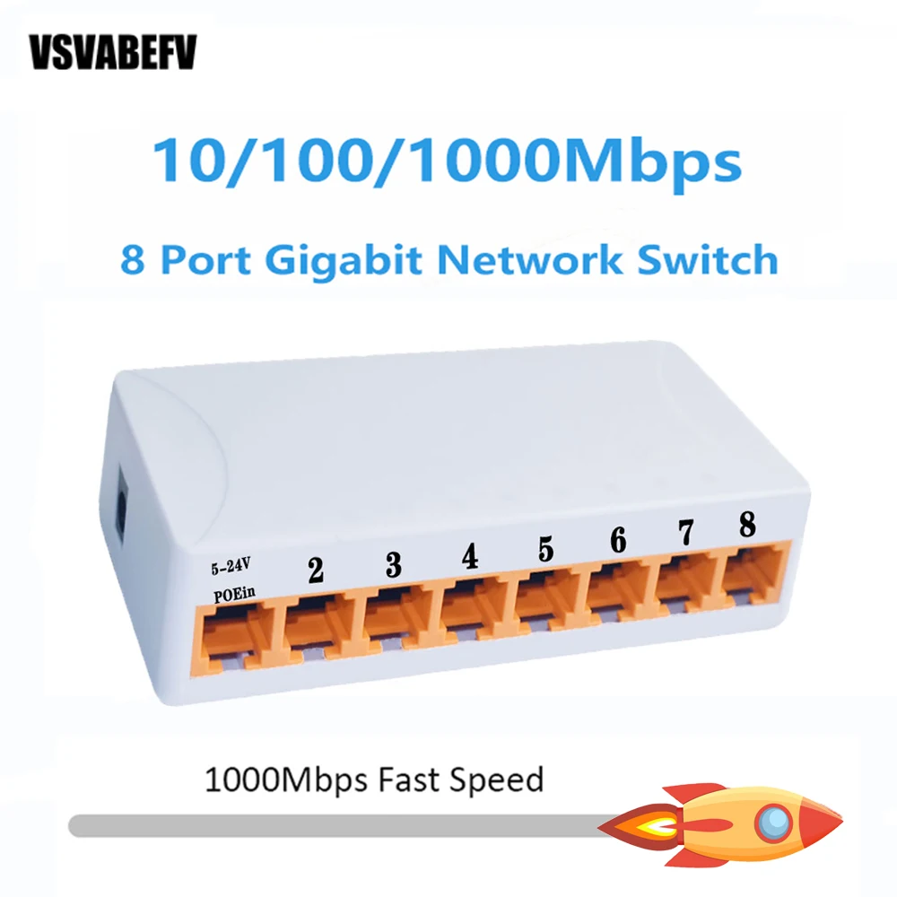 

8-портовый гигабитный коммутатор 10/100 / 1000 Мбит/с Ethernet коммутатор адаптер Быстрый RJ45 Ethernet коммутатор Lan коммутатор концентратор Ethernet
