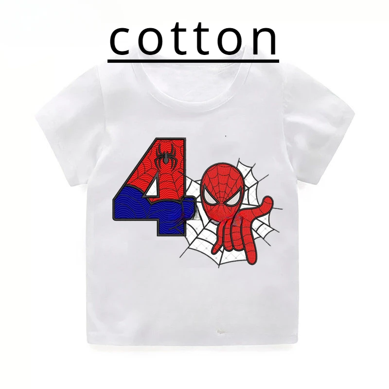 thumbnail image 1 of Camiseta de algodón de manga corta para niños, nueva camiseta de SpiderMan para cumpleaños de niñas de 2, 3, 4, 5, 6, 7 y 8 años, camiseta para bebé de SpiderMan, ropa para niños, 1 of 4