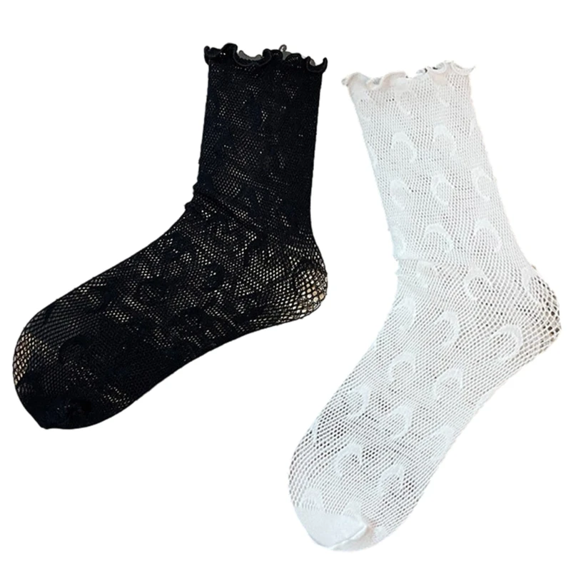 

Womens Shank Length Sock Ribbon Moon Pattern Stocking Hollows Lacy Long Fishnet Mesh Ballet Style Sock for Summer