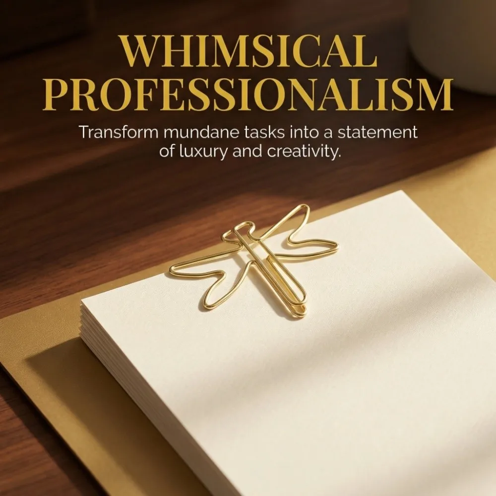 100Pcs 잠자리 모양 종이 클립 골드 미끄럼 방지 대형 귀여운 종이 클립 귀여운 디자인 전기 도금 금속 사무용품