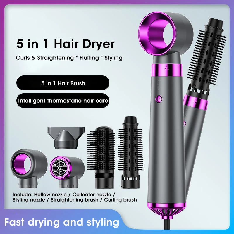 2025 Electric Hair Dryer 5in1 Multifunctional Hair Straightener Negative Ion Hair Care Curler Blow Dryer Styling Set Strong Wind 2
