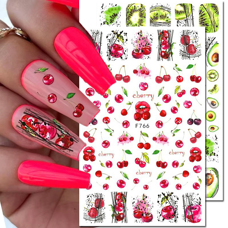 3d Nail Art Decals Summer Fruits Cherry Kiwis Lemons Blossom Flowers Stickers For Nails Art Manicures Tips Decorations