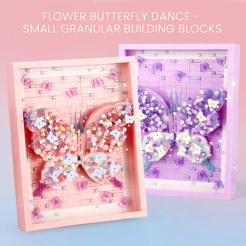 Butterfly Model Assemblage Building Blocks Moc Fantasy Picture Frame Display Stand Ornaments Home Deco Kids Toys Gifts for Girls