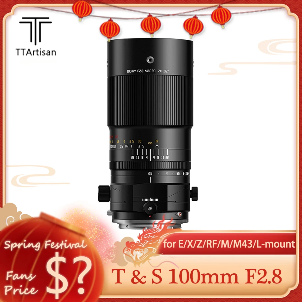 Ttartisan Tilt-Shift 100Mm F2.8 Macro 2X Mf Obiettivo Full Frame Per Fotocamera Fotografia Sony E Fujifilm X Nikon Z Canon Rf Mount