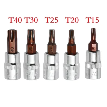 1/5PCS 1/4" Torx Screwdriver Sockets Bits Set Drive Head Screwdrivers Socket Metal Material Hand Tools Set T8-T40 tool Access
