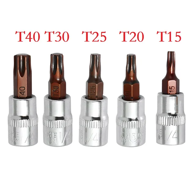 1/5PCS 1/4" Torx Screwdriver Sockets Bits Set Drive Head Screwdrivers Socket Metal Material Hand Tools Set T8-T40 tool Access 1/5PCS 1/4" Torx Screwdriver Sockets Bits Set Drive Head Screwdrivers Socket Metal Material Hand Tools Set T8-T40 tool Access