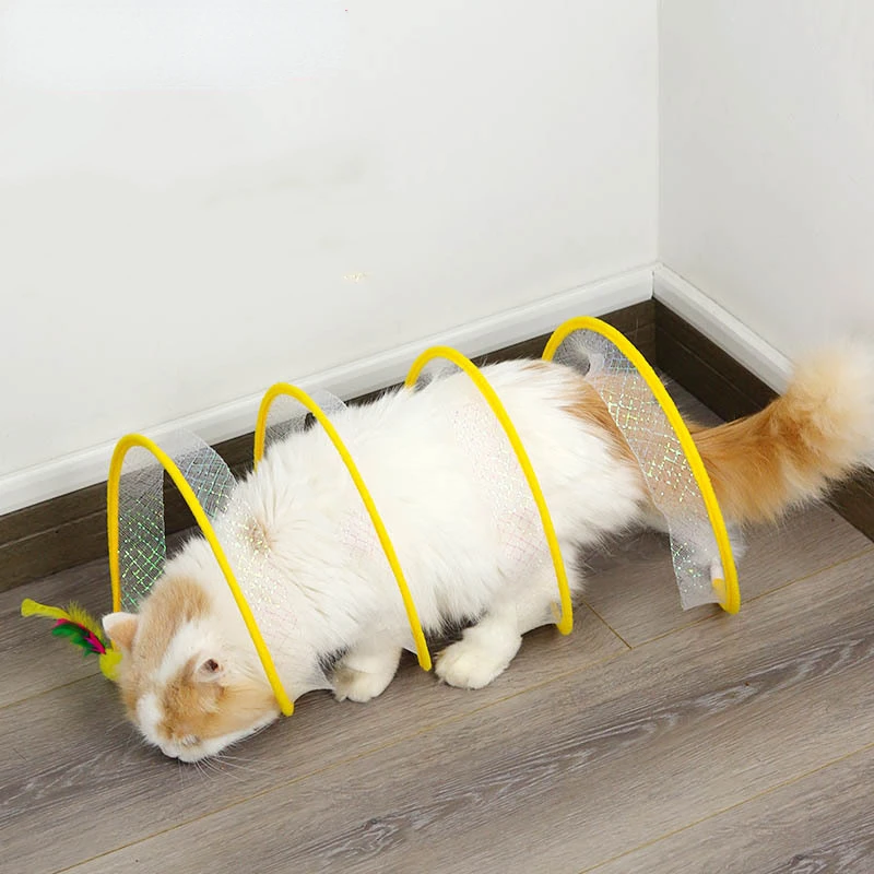 

Cats Tunnel Foldable Pet Cat Toys Cat Play Tunnel Funny Cat Stick Cat Interactive Toy With Feather