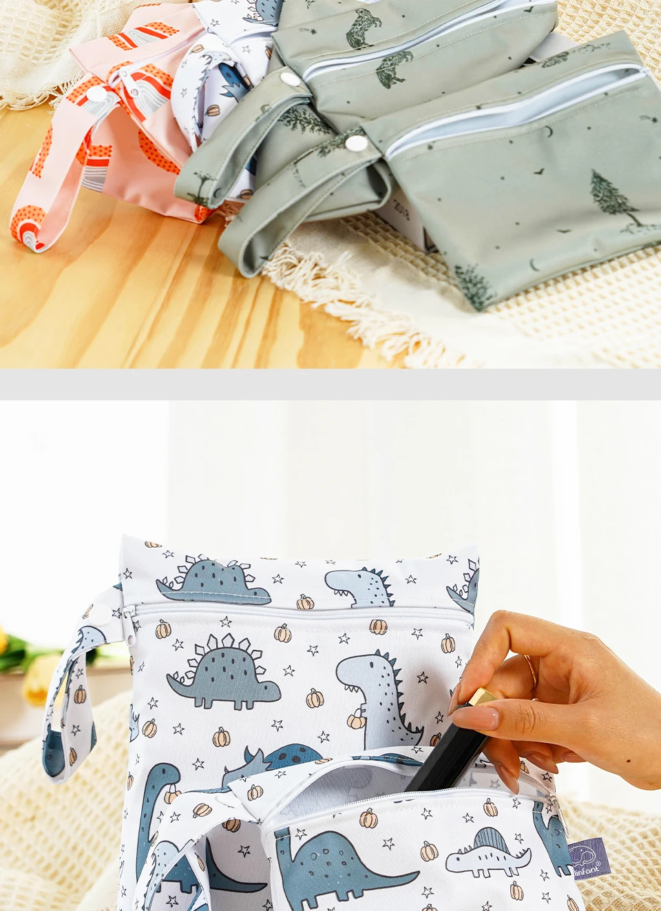 2 stücke unterschied liche Größe wasserdichte nasse Tasche nasse Packs äcke für Baby Stoff windeln & Milch pumpe Teil Veranstalter für Badeanzug nasse Kleidung – Detail 8