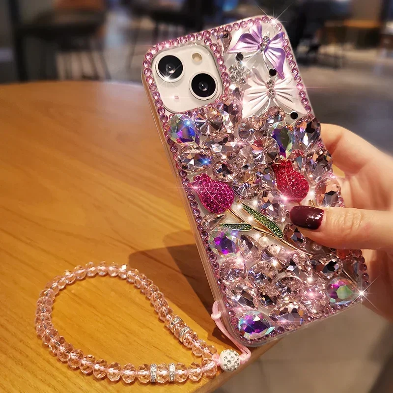 Stylish Rhinestone Rose Jewelled Phone Cover For Xiaomi 11 12 13 Redmi Note 10 11 12 13 4G 5G Pro Plus phone case
