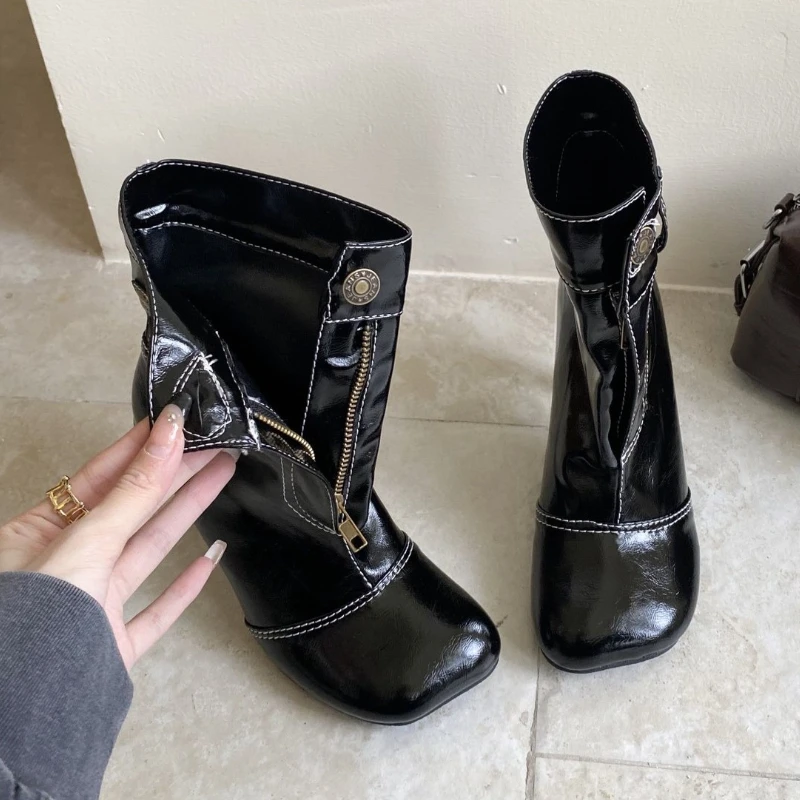 Retro Designer Ankle Boots Women Metal Buckle Zip Fashionable Autumn Short  Boot Female Dress Fashion Brand Women High Boots - AliExpress 322
