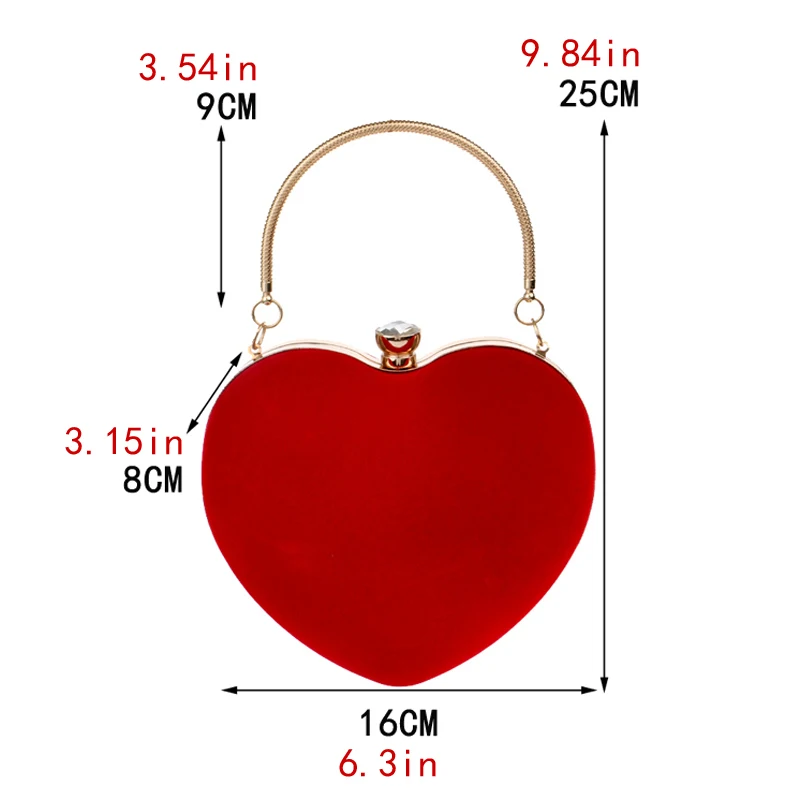 Pochette Da Sera A Forma Di Cuore Con Strass - Borsa Donna In PU Rosso - 26x26x5 Cm - Per Matrimoni E Feste