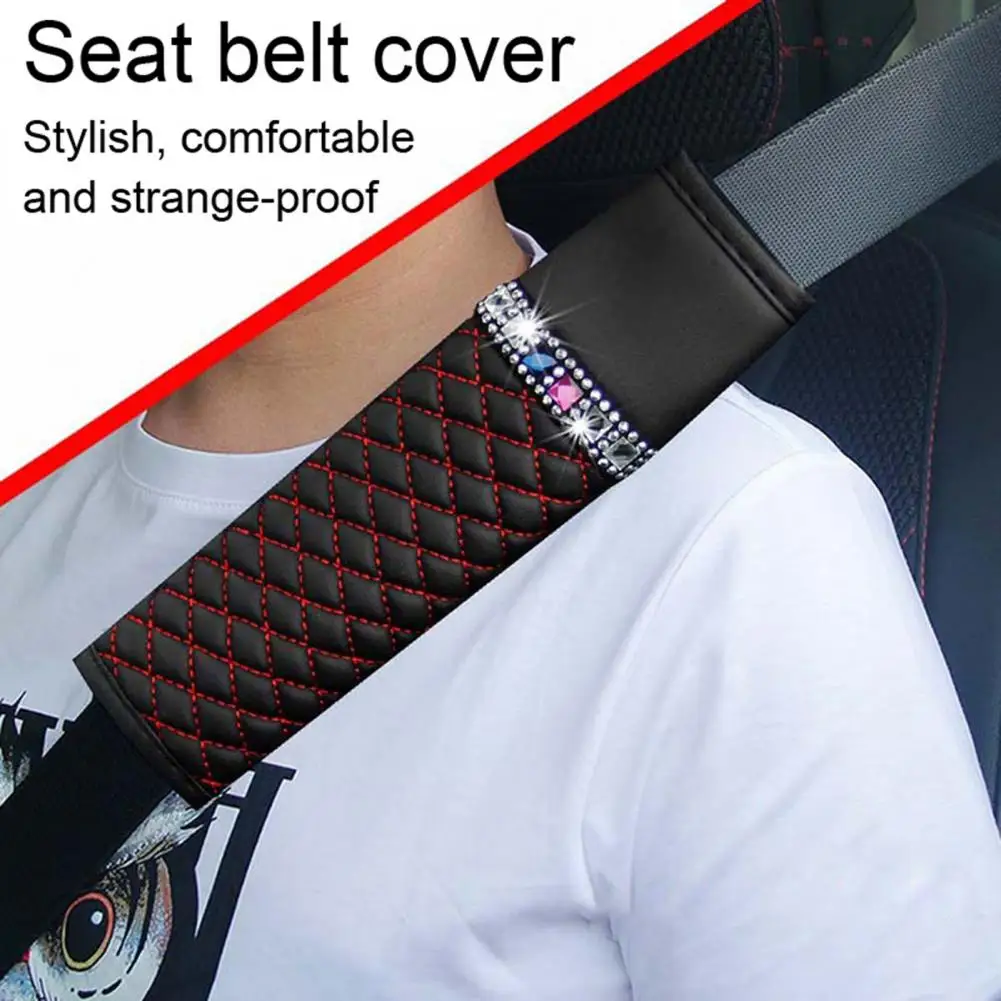 

Rhinestones Decor Auto Seat Belt Cover Breathable Faux Leather Shoulder Pad Seat Belt Liner Comfortable Driving Auto Accessories