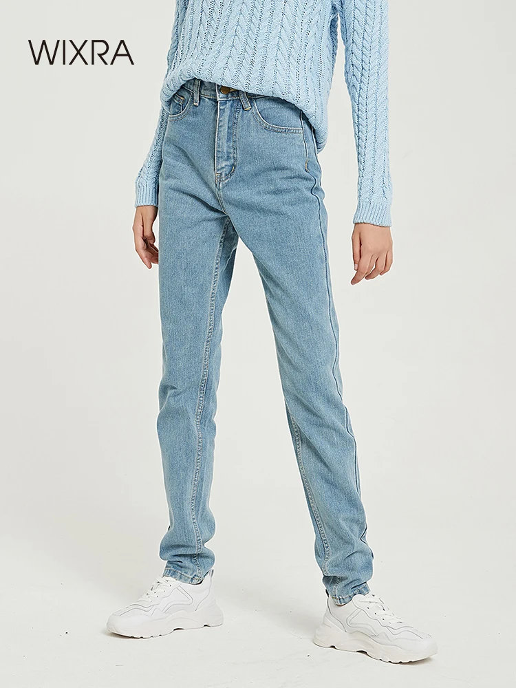 

Wixra Basic Jeans Soft Pants Harem Female Straight All Match High Waist Femme Long Denim Pants For Women Plus Size