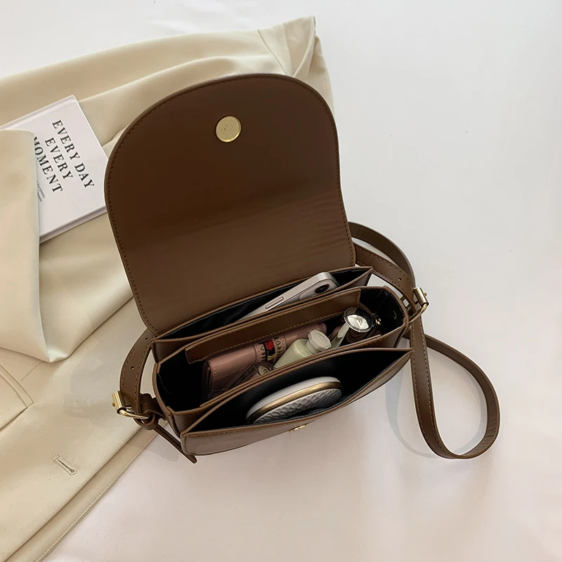 Retro einfarbige Satteltasche, hochwertiges Leder, Umhängetaschen für Frauen, 2025, neue einfache Damen-Umhängetasche, Designer-Handtaschen – Detail 26