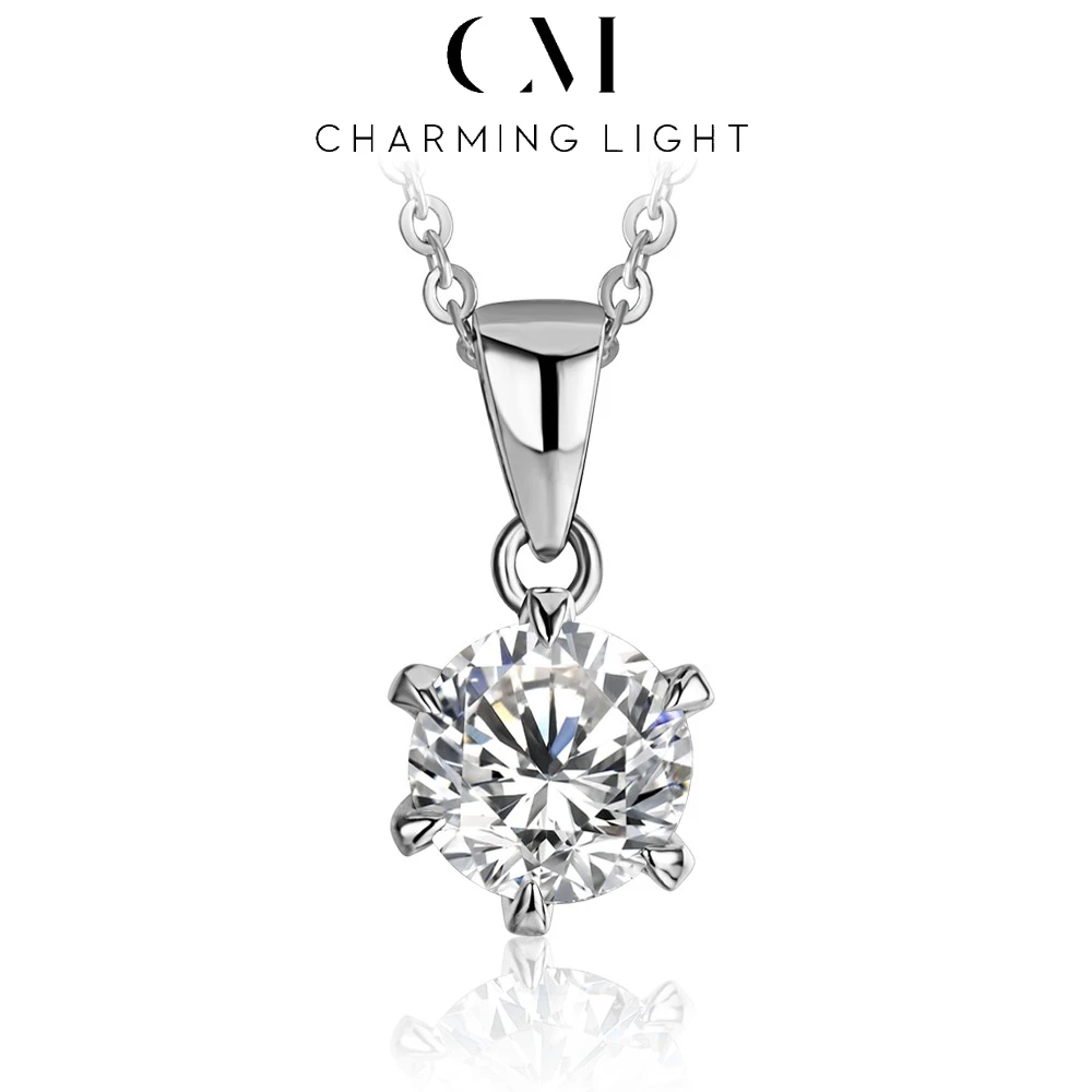 CHARMING 1 Carat Moissanite Necklace Pendant Lab Diamond 925 Silver Rhodium plating for Women Fine Classic Gemstone Necklace