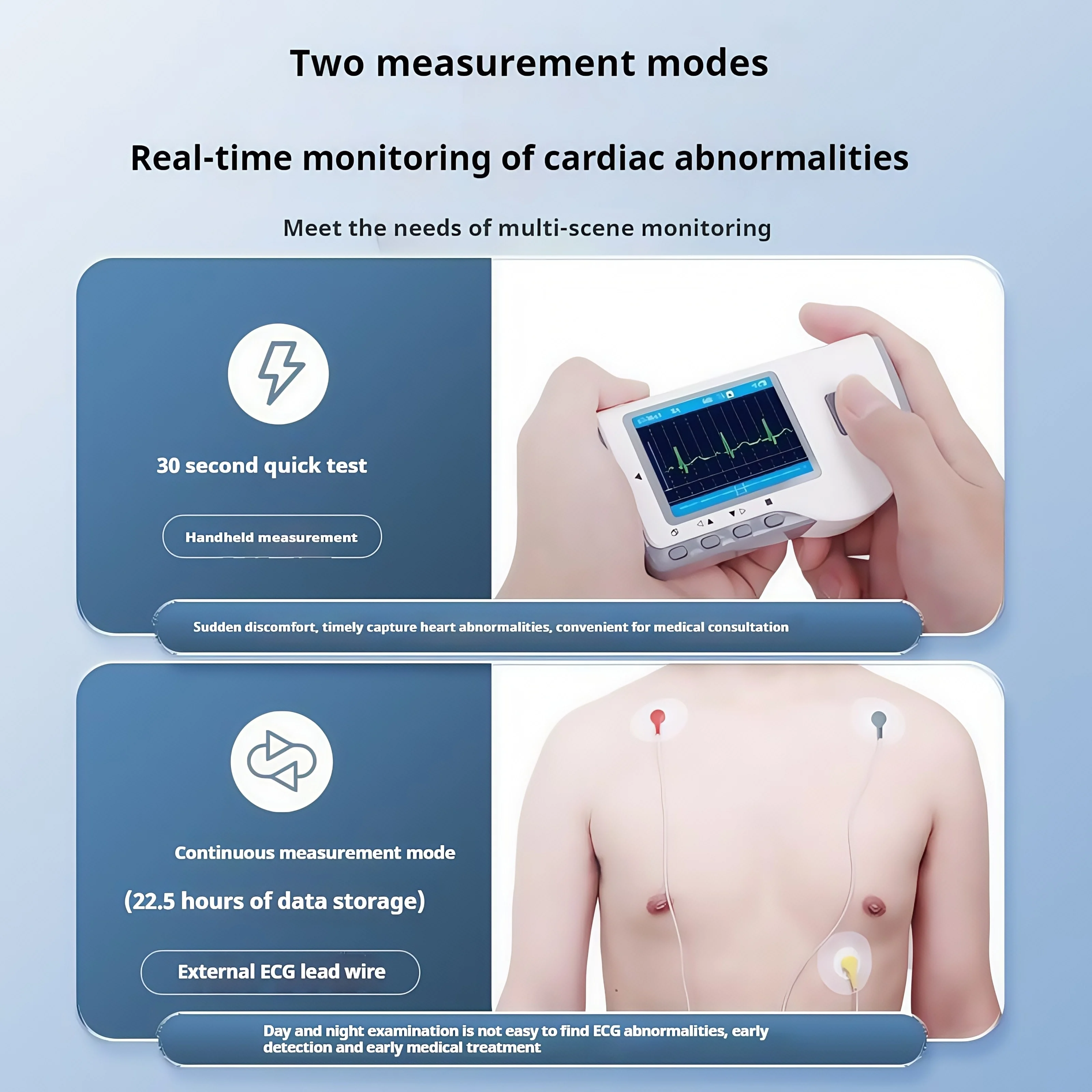 Patient electrocardiogram monitor, heart rate monitoring, Bluetooth dynamic electrocardiogram monitor, APP data storage, LED dis