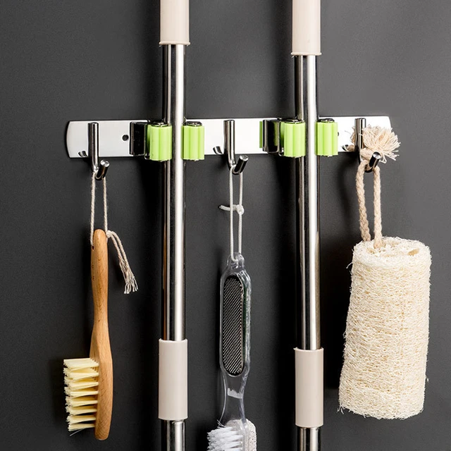 Crochets multi-usages en acier inoxydable, support de rangement mural pour  balai et balai, crochet solide pour la cuisine et la salle de bain -  AliExpress