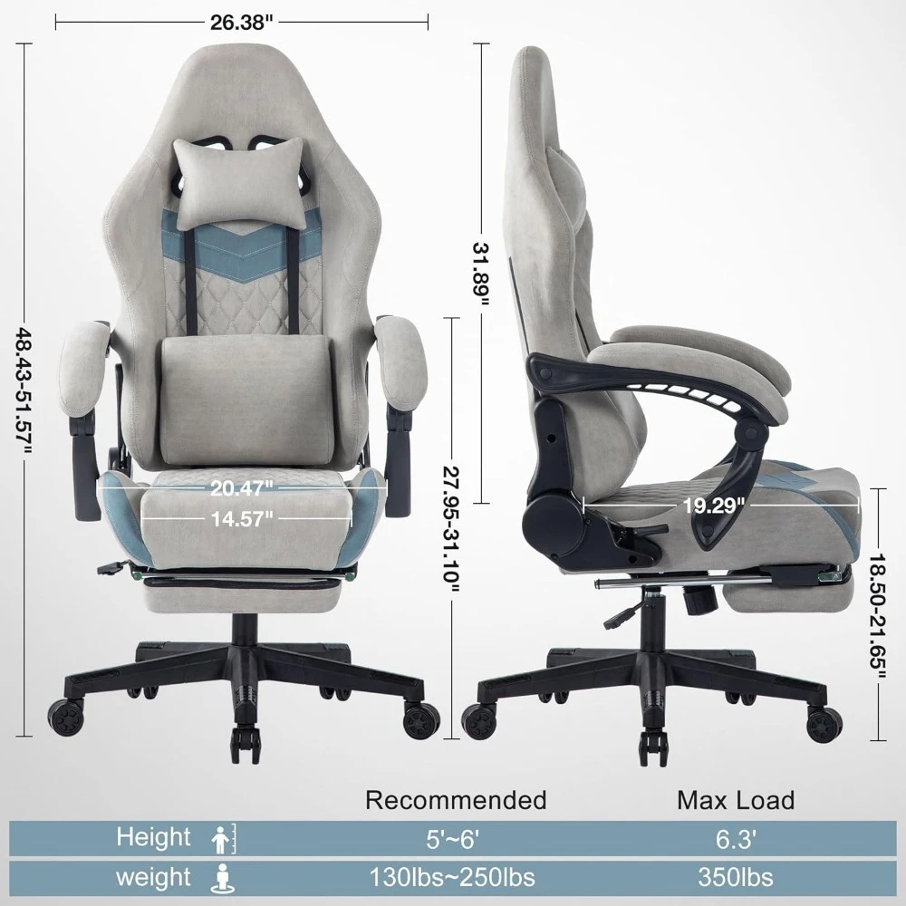 Gaming Chair for Adult, Computer Chair with Adjustable Lumbar Support Headrest and Footrest Large Size Reclining Gaming Chairs 5