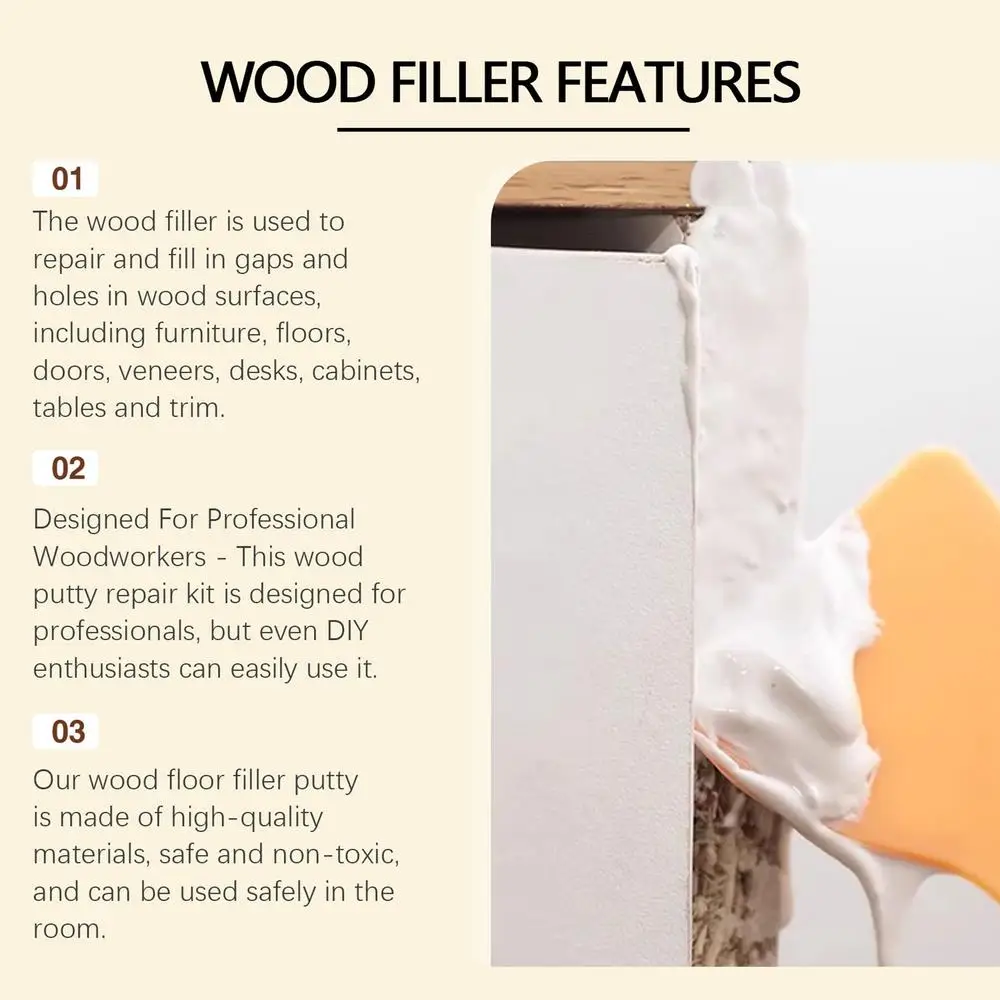 Description Picture 6 of itemWood Filler 150g Stainable Wood Crack Filler Wood Furniture Repair Kit Touch Up Wood Putty Wood Caulking Filler For Repairing