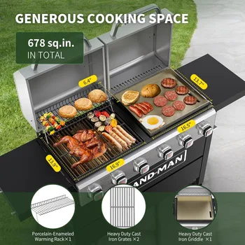 6-Burner, 2 in 1 Versatile Propane Gas Grill and Griddle Combo with Double Lids, BBQ Grills 2