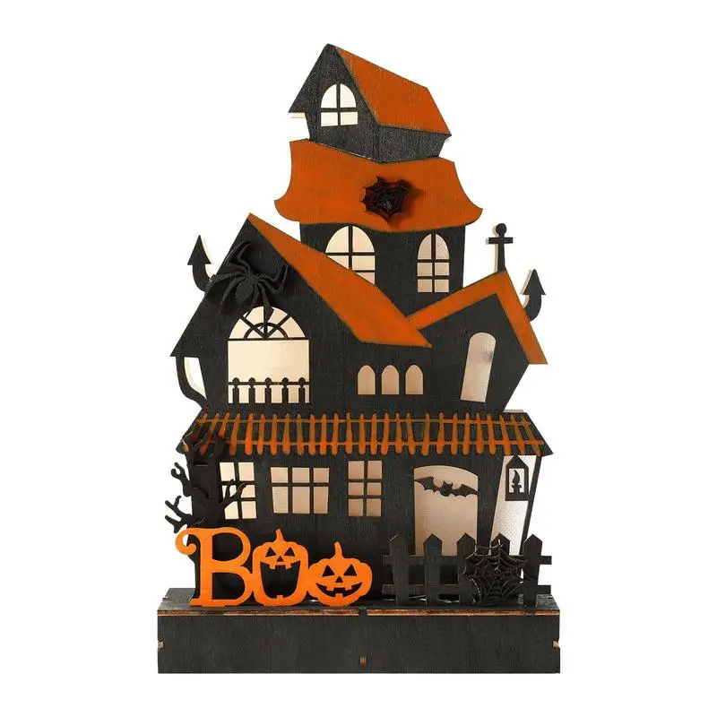 

Halloween Wooden Table Centerpieces For Tabletop Desk Fireplace Halloween Haunted House Decorations LED Lighted Ornaments