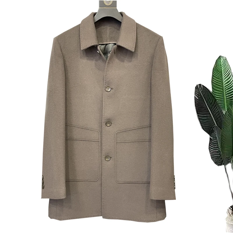 

2023 New High-end Fashion Handsome Men's Wool Medium Long Business 70% Cashmere Inner Liner Removed 90% Goose Down M-4XL