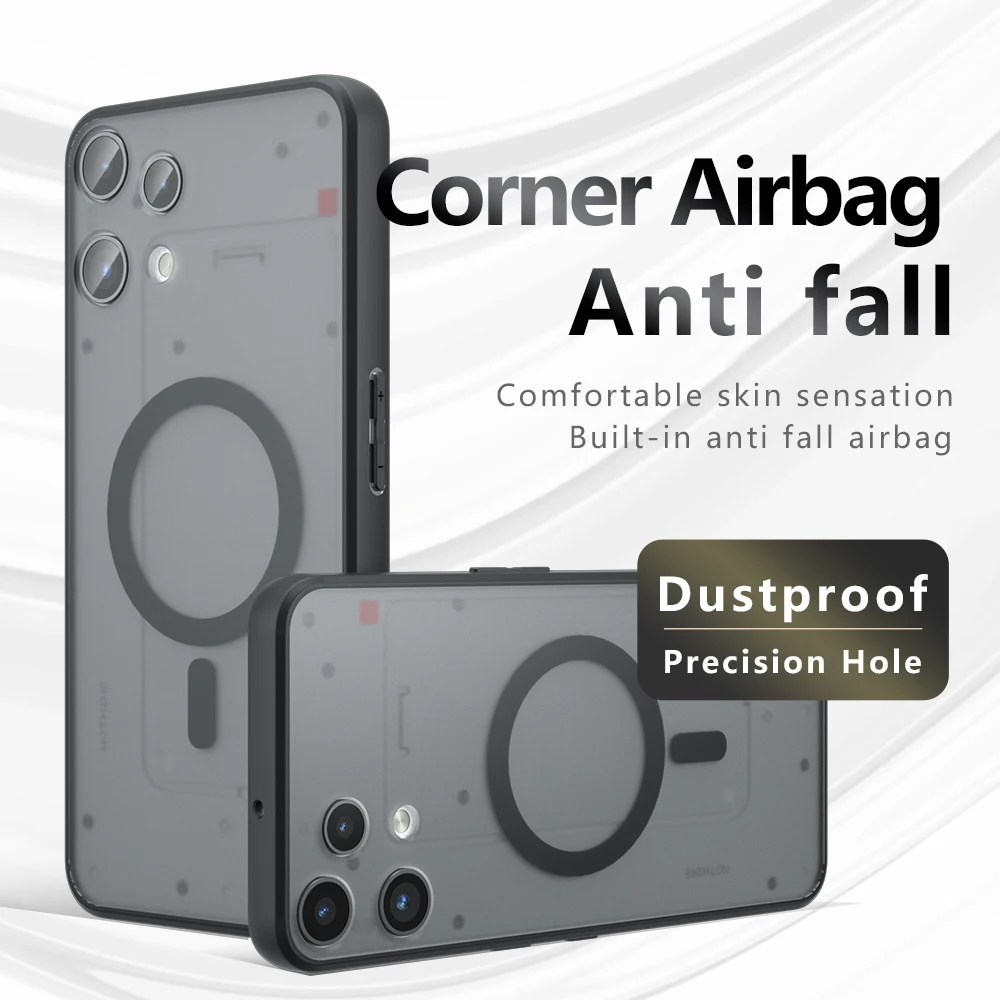 Shockproof Matte TPU Frame Case with Magnetic Wireless Charging Capability and Translucent Back Cover