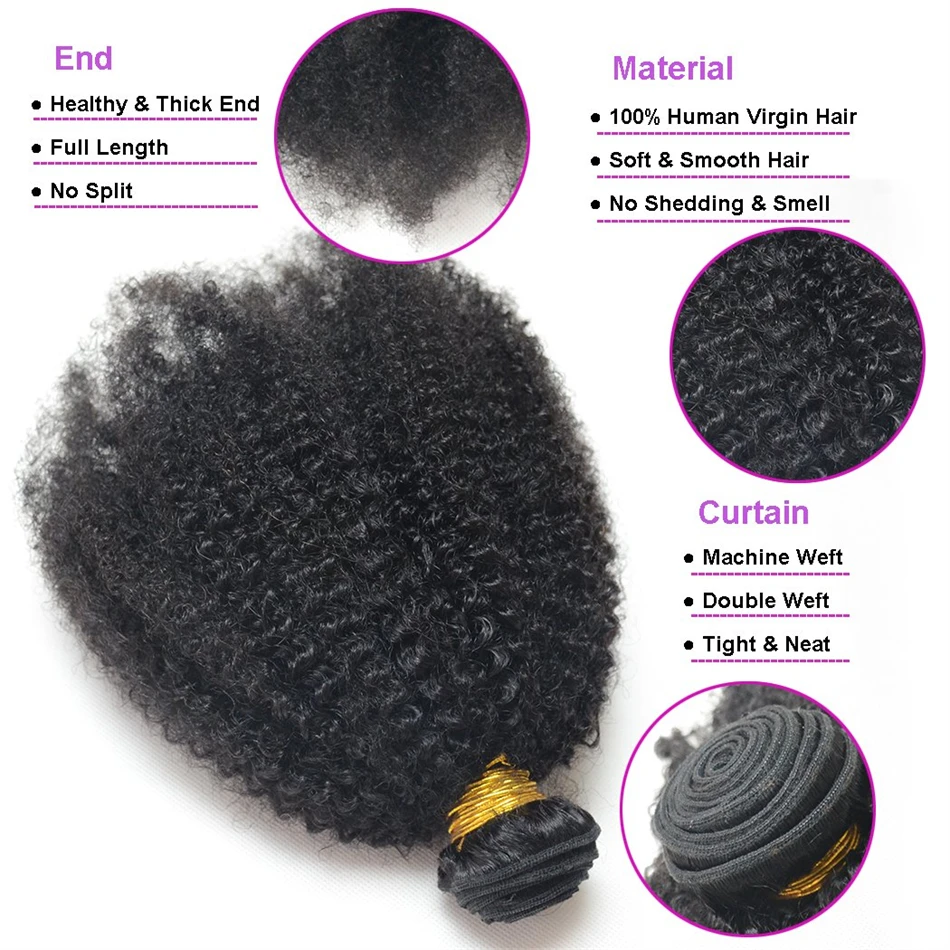 Mongolian Afro Kinky Curly Bundles Human Hair 8-20 Inch Bulk Human Hair Unprocessed Virgin Bundles for Women Natural Black