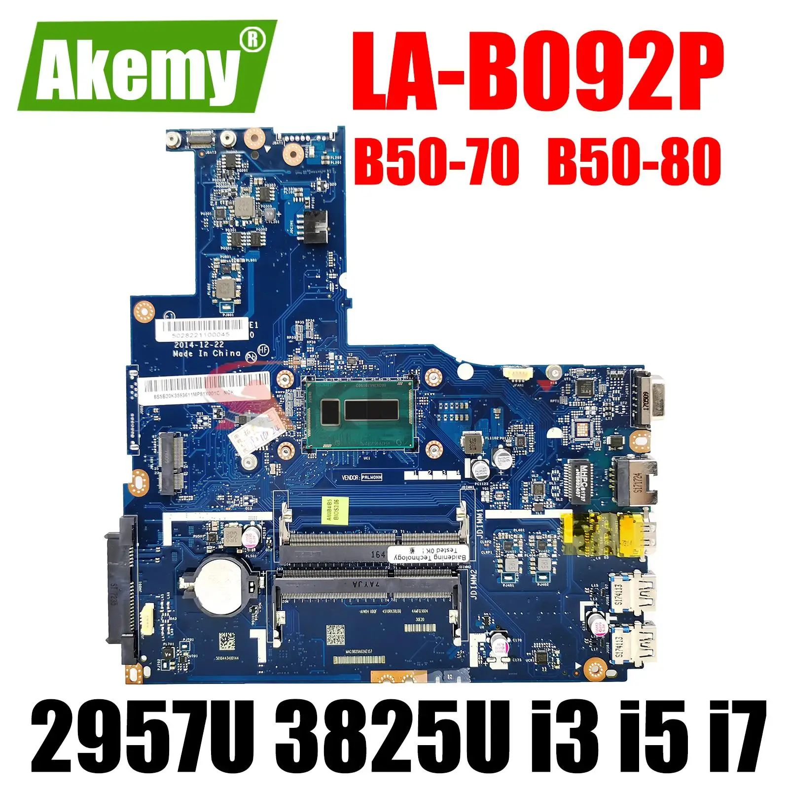 

For LENOVO Ideapad B50-70 B50-80 Notebook Mainboard ZIWB2/ZIWB3 LA-B092P Mainboard with 2957U 3825U i3 i5 i7 CPU