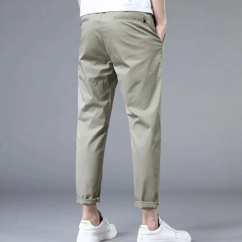 Spring and Autumn Men's High Waist Button Zipper Pocket Solid Color Halen 9/4 Trousers Vacation Fashion Office Lady Casual Pants