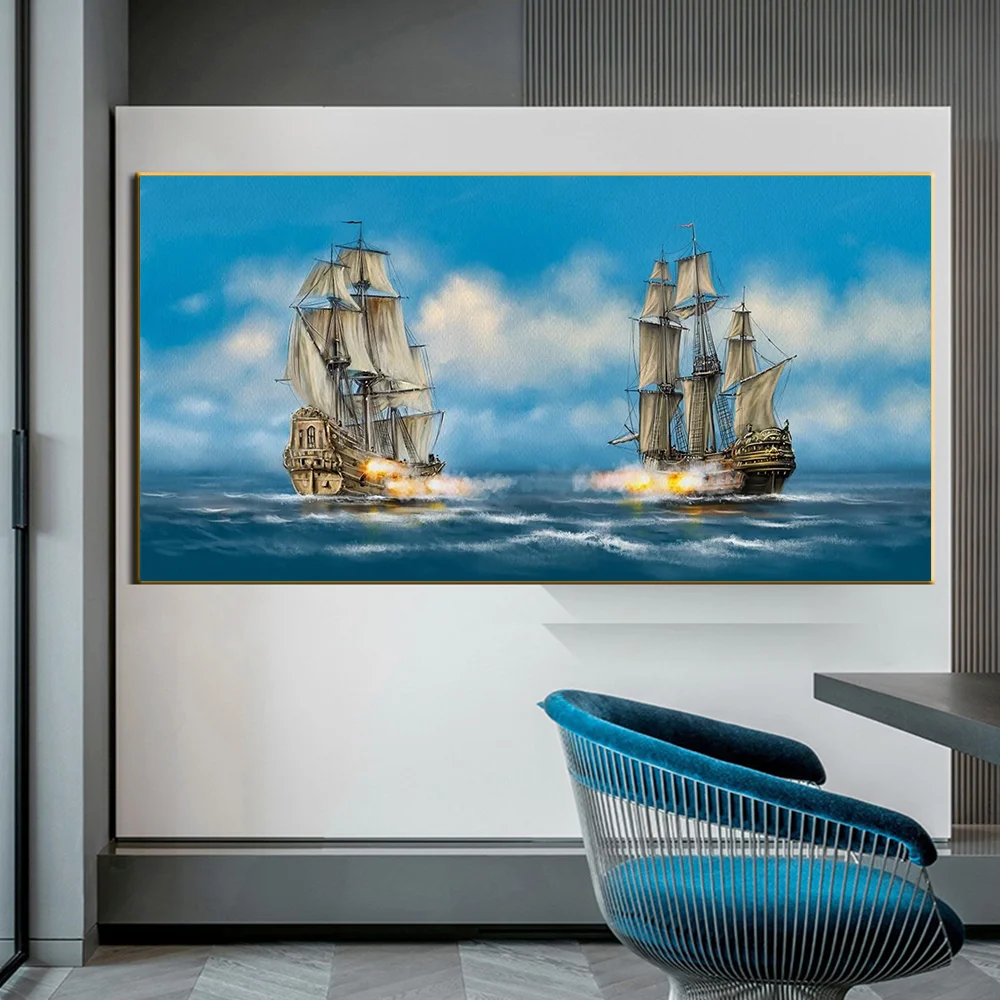 

Classic Pirate Ship Oil Painting On Canvas Noridc Retro Boat Seascape Sailboat Poster Landscape Wall Art Home Decoration Picture
