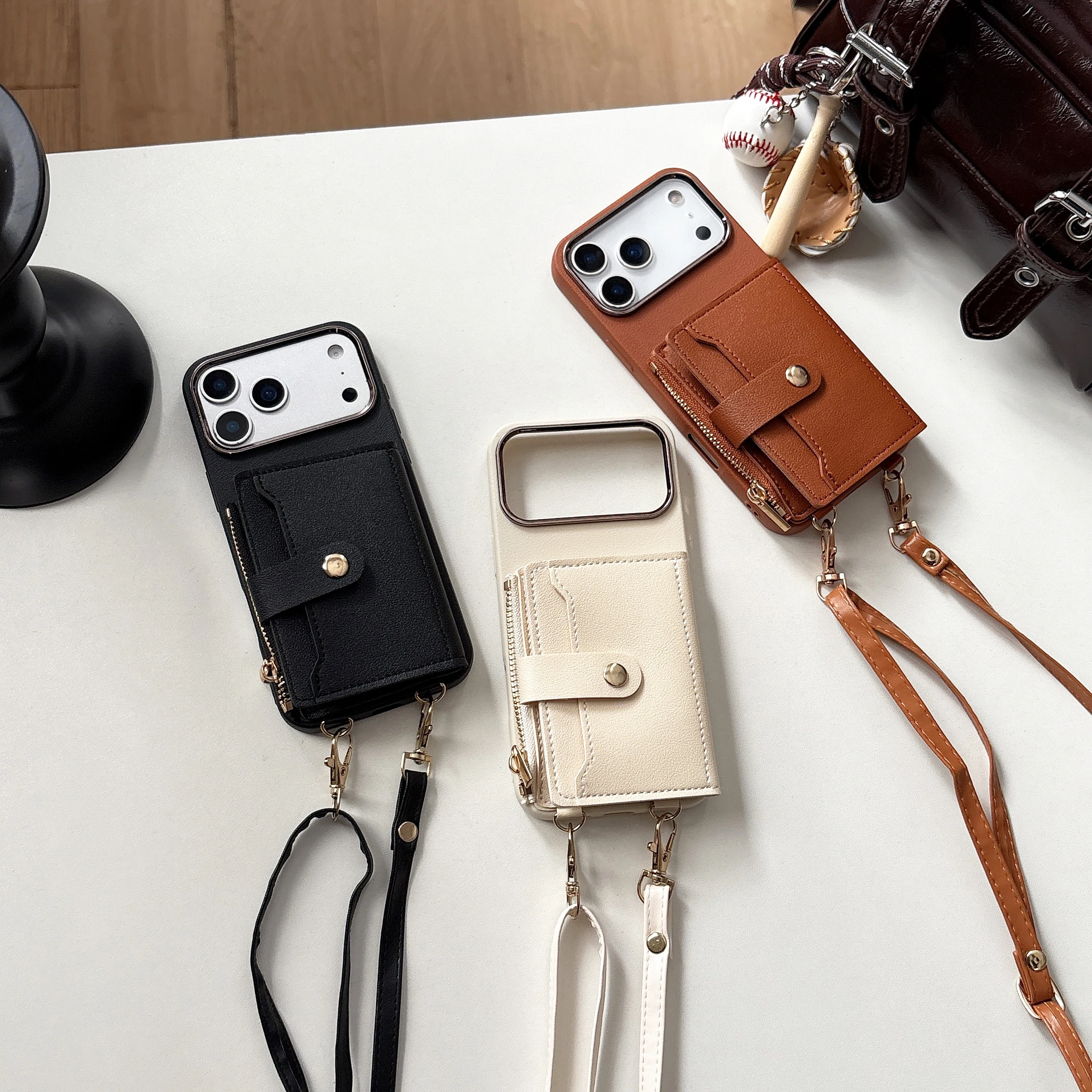 Premium Wallet Strap Phone Case with Card Slots - Crossbody Lanyard PU Leather Silicone Cover