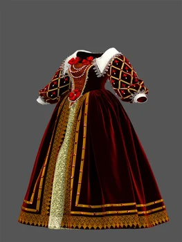 Tudor Elizabethan Queen Red Dress Historical Victorian Renaissance Royal Court Ball Gown Theater Custom Made