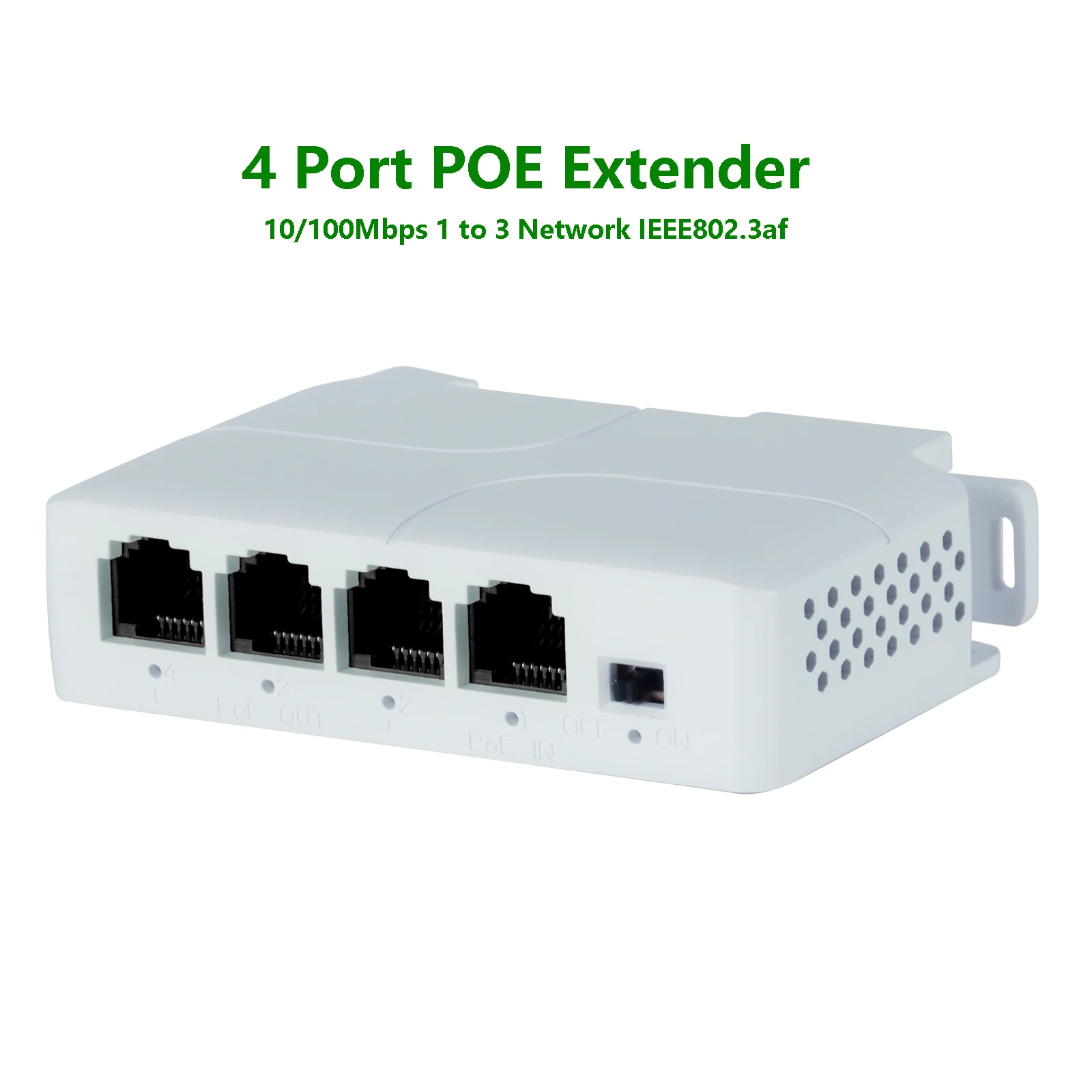 

4 Port POE Extender 10/100Mbps 1 to 3 Network Switch Repeater with IEEE802.3af Plug&Play for PoE Switch NVR IP Camera AP