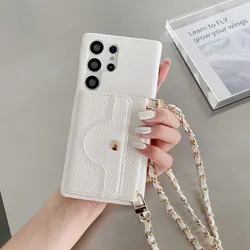 Luxurious Leather Litchi Skin Card Holder Case - PU Fashion Cover - S22 (White)