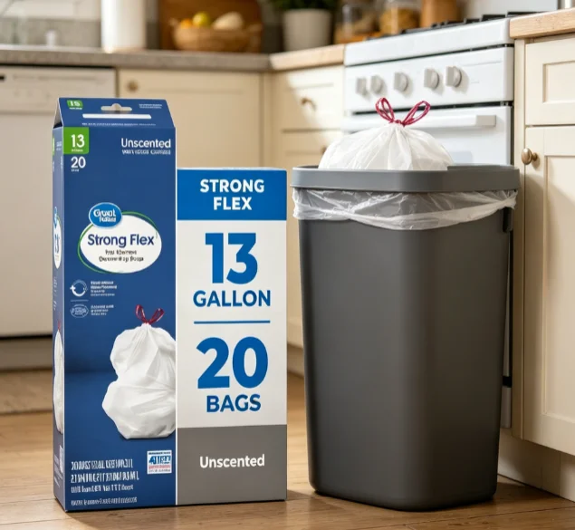 Bolsas de Basura para Cocina con Cordón, Altas, 13 Galones, Paquete de 20, Sin Perfume, Resistentes y Flexibles, ¡EN OFERTA!