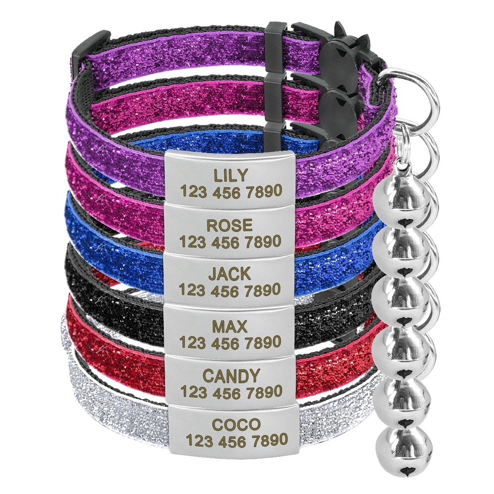 Cat Collar Bling Puppy Kitten ID Tag Collars Bell Safety Custom