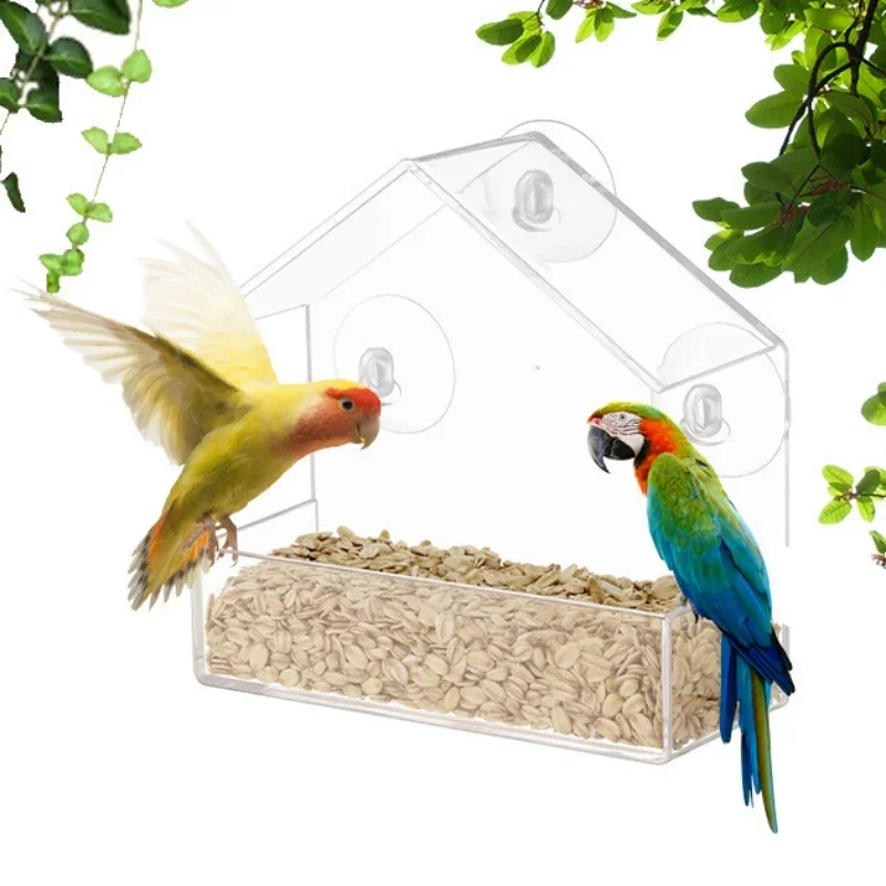 Acrylic Bird Feeder Clear Window Outside Hanging Bird Feeder House with Suction Cup for Garden Outdoor Backyard Wildlife Birding 1