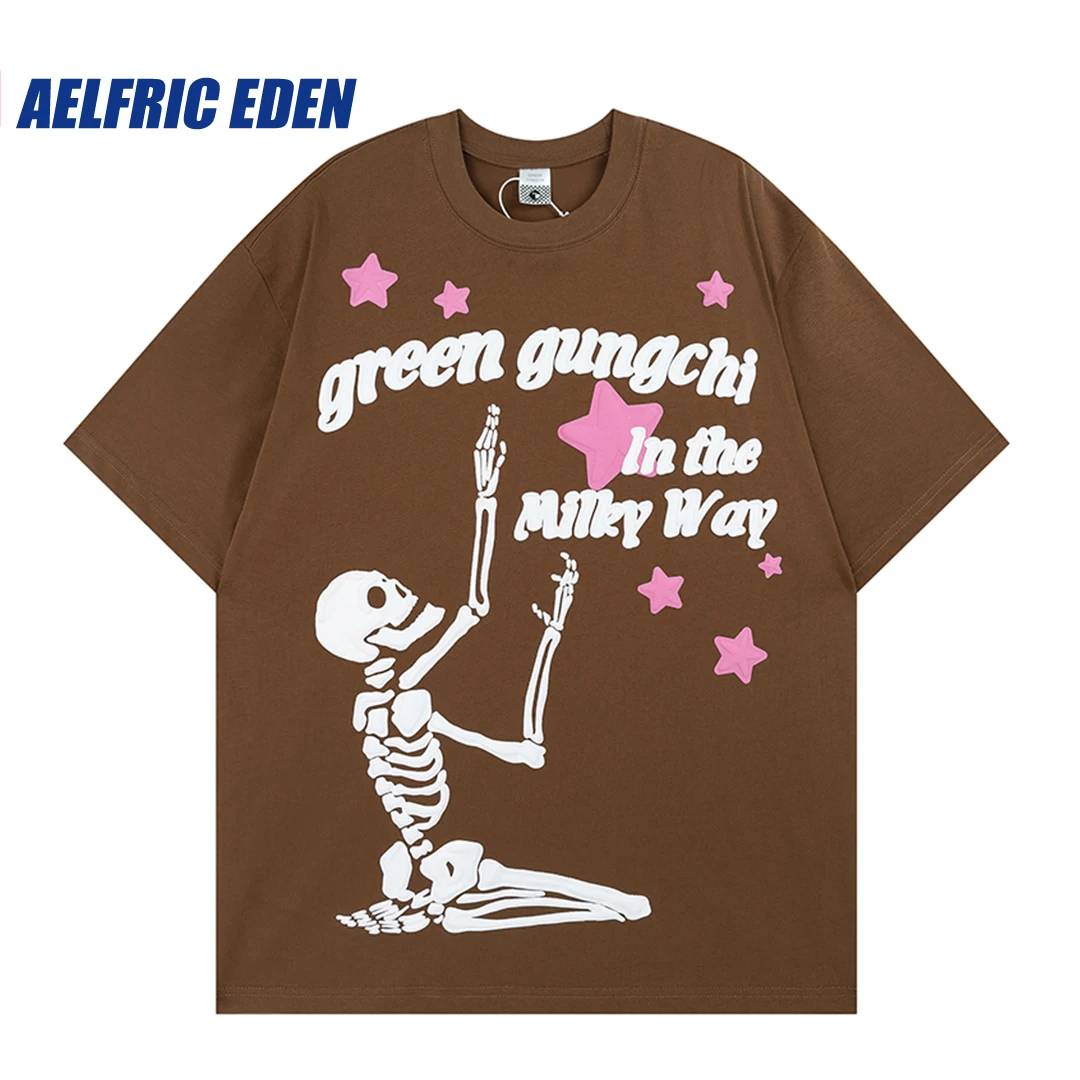 

Aelfric Eden Kneeling Skeleton Graphic Tee Streetwear Hiphop Y2K Harajuku 2023 Summer Casual Cotton TShirt Shortsleeve Top Tees