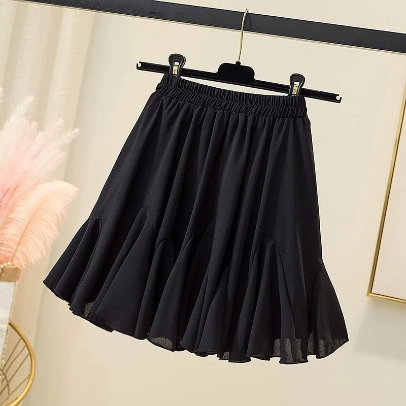 Solid Color Casual Short Skirt For Women 2024 Summer Fashion Women's High Waist Trumpet Mini Skirt Female Elastic Pleated Skirt 1