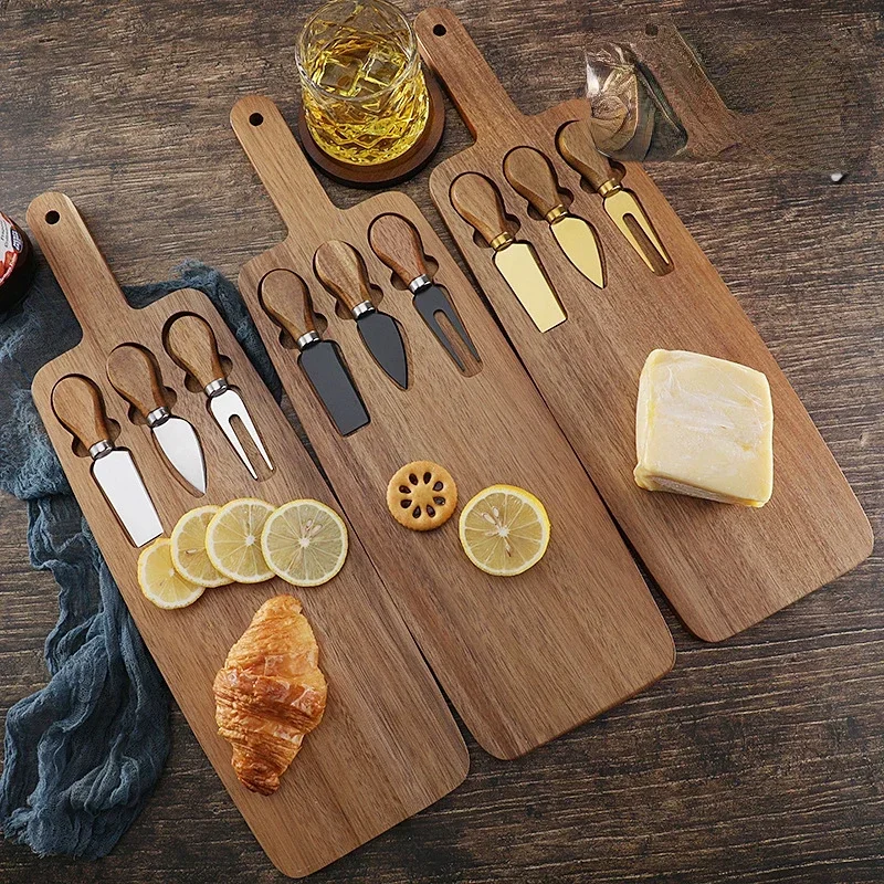 Acacia cheese board set cheese knife board chopping steak knife
